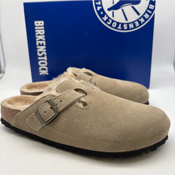 Birkenstock Boston VL Shearling Suede Leather  Taupe - Picture 4 of 7